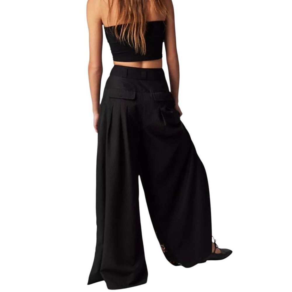 Free People Pants Wide leg Florence Embroidered Striped Boho Floral Size 8 - Picture 2 of 16